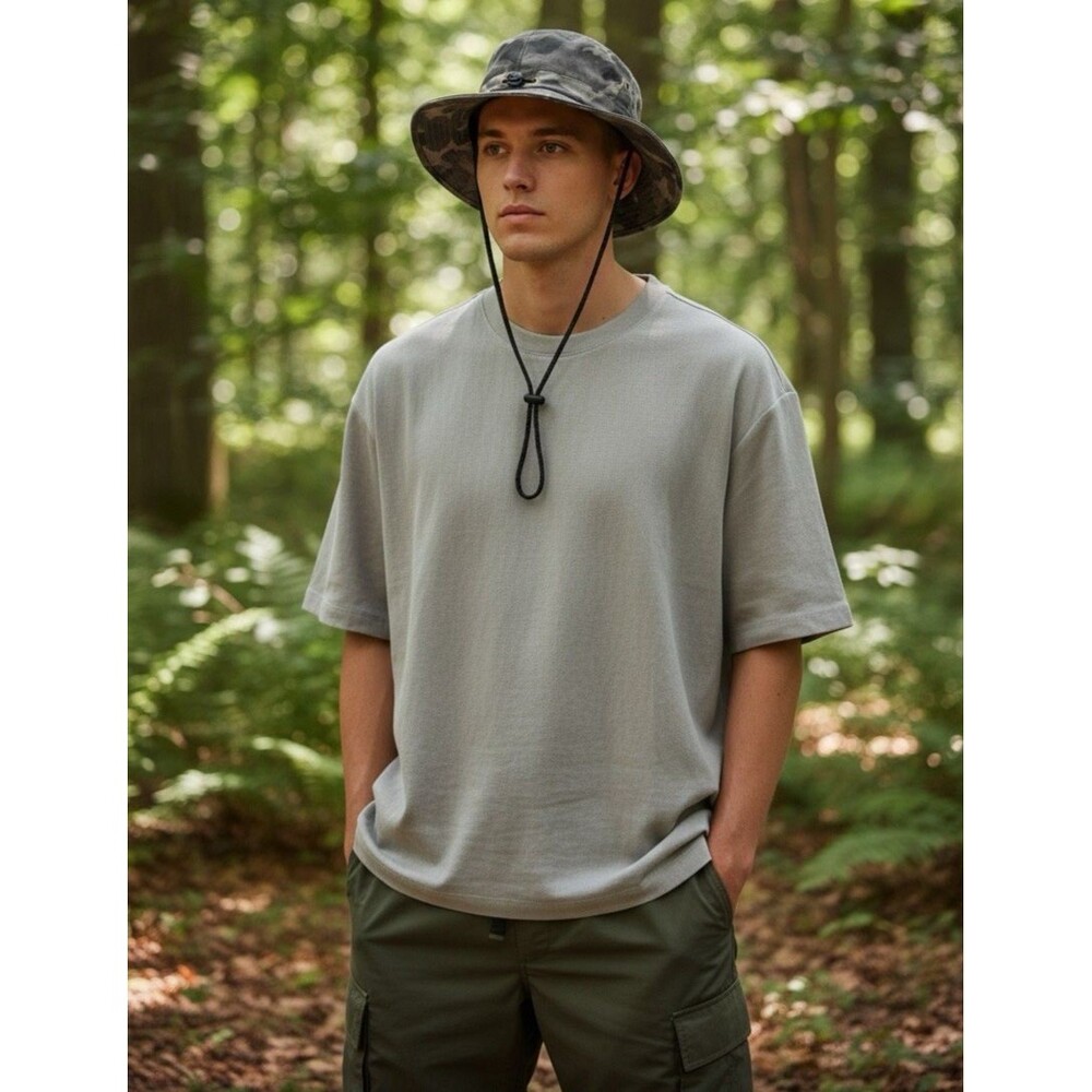 Camouflage Boonie Hat w Snap Up Sides And Drawstring Green
